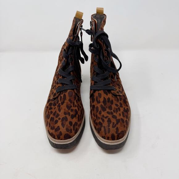 Dr. Scholls Womens 7 Brown Black Leopard Print Local Platform Bootie Lace Up - Picture 3 of 9